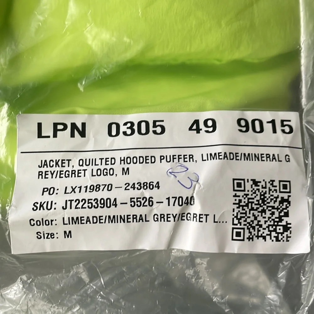 Fabletics Lime Green Quilted Hooded Puffer Jacket